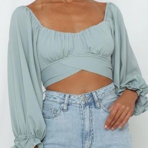 Hello molly Green crop top with tie back